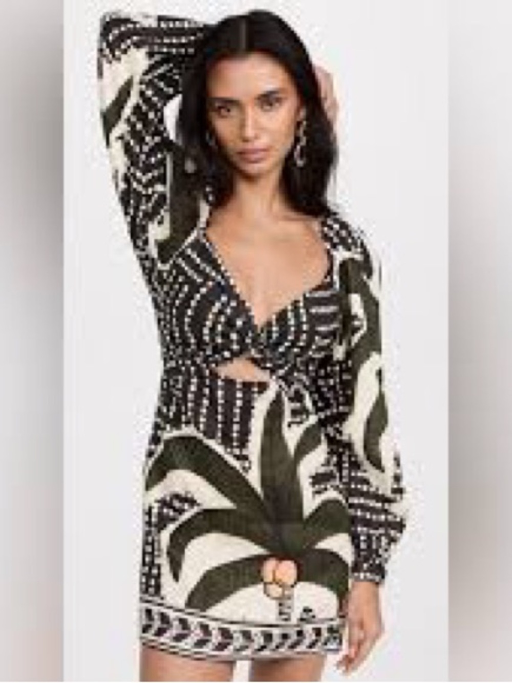 Johanna Ortiz aterdercerPatterned Long Sleeve Cutout Mini Dress in Black & Cream